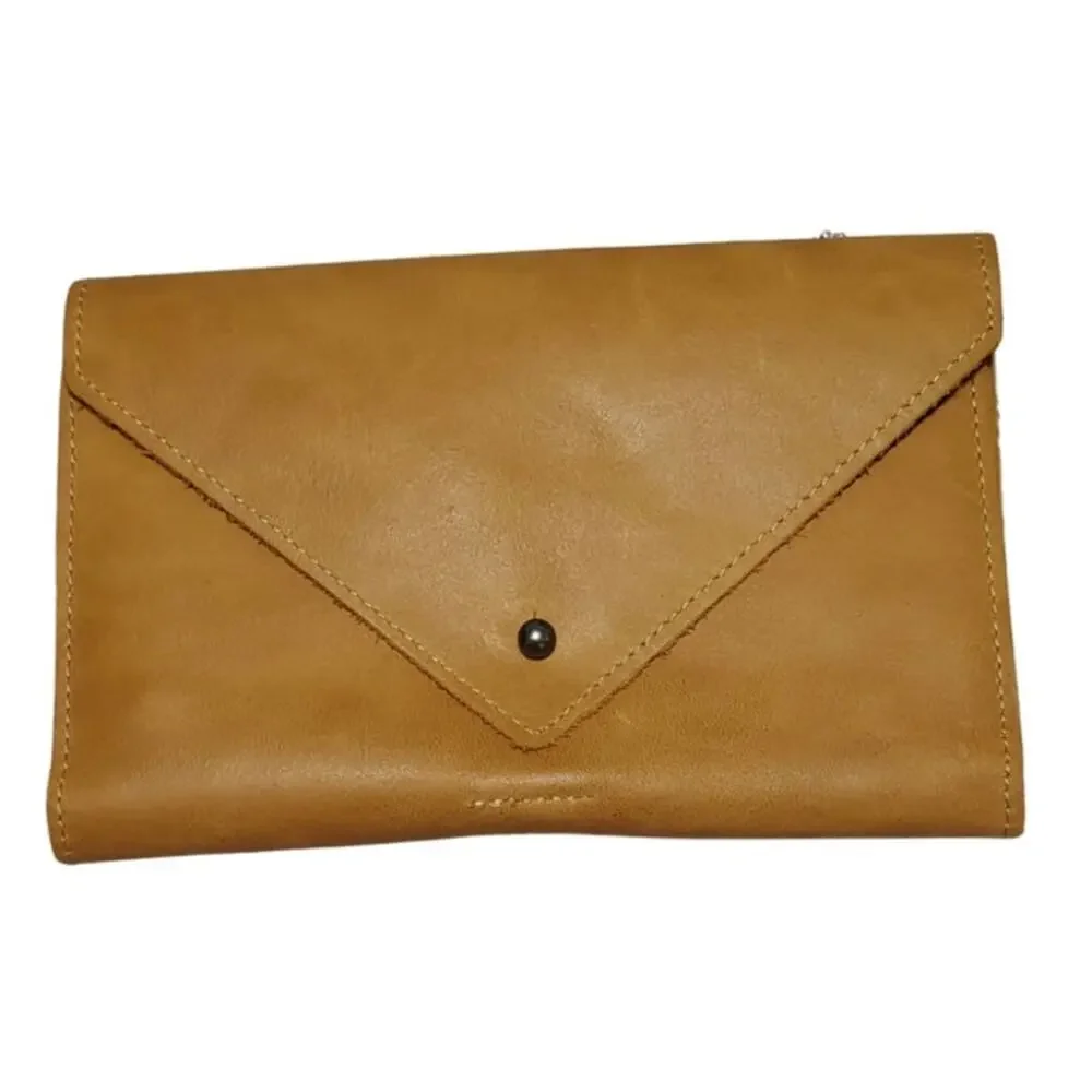 Brown Genuine Leather Credit Card Checkbook Wallet Fold Over Flap New With Tags